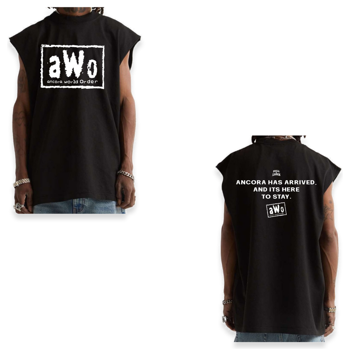 ANCORA WORLD ORDER SW MUSCLE TEE IN BLACK