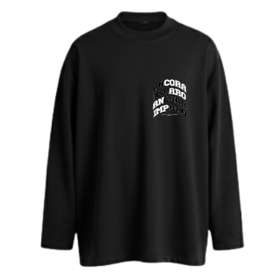 ANCORA IMPARO COLLEGIATE LONGSLEEVE TEE IN BLACK - "Still I Learn / Still I Rise / Earn Every Inch"