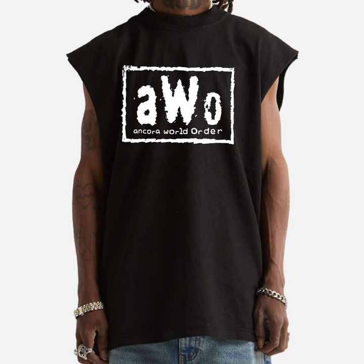 ANCORA WORLD ORDER SW MUSCLE TEE IN BLACK