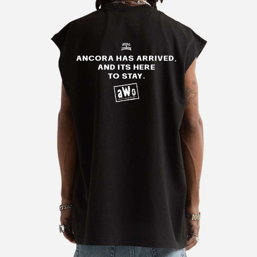ANCORA WORLD ORDER SW MUSCLE TEE IN BLACK