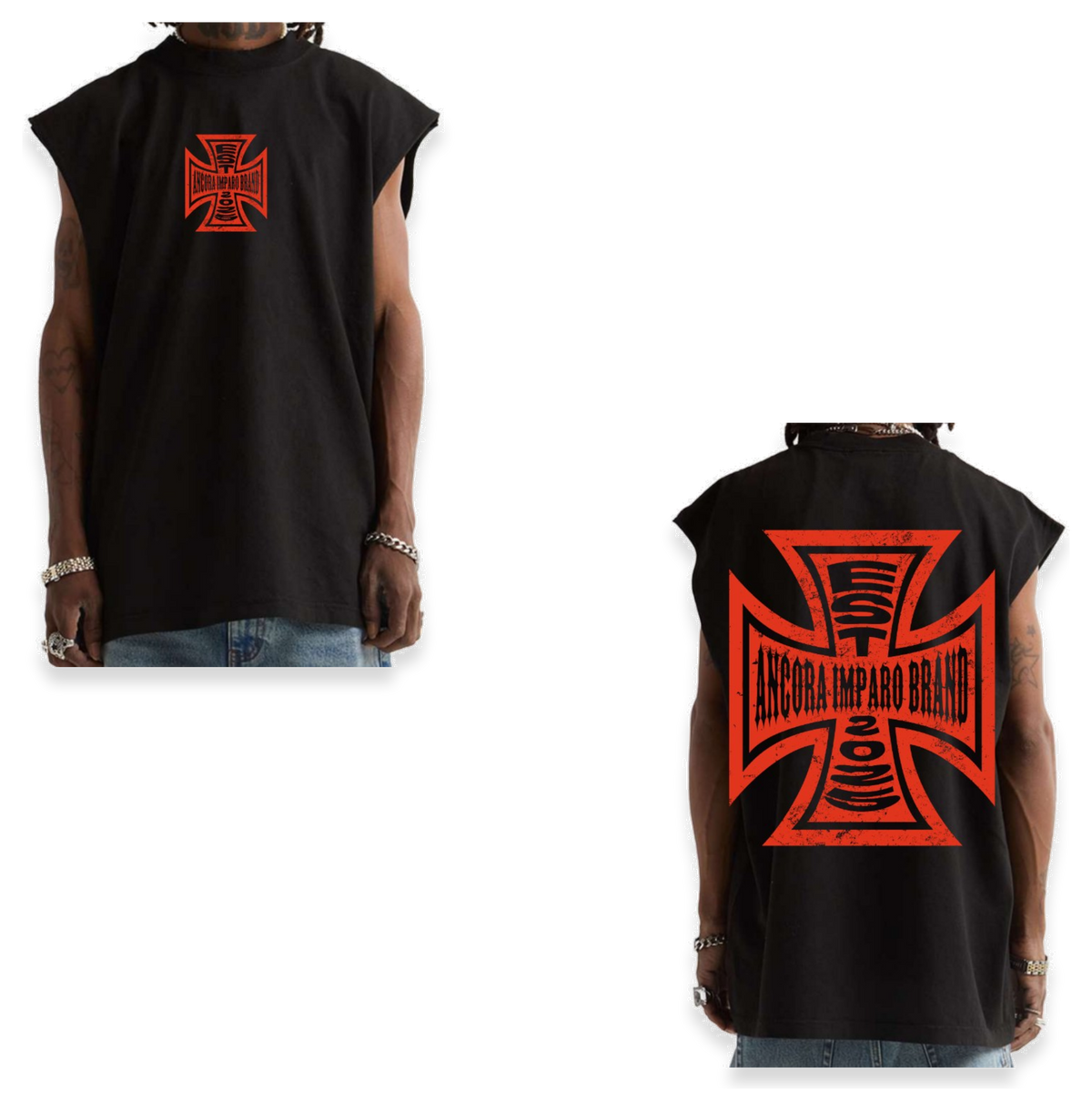 WCC ANCORA IMPARO EST SW MUSCLE TEE IN BLACK & RED