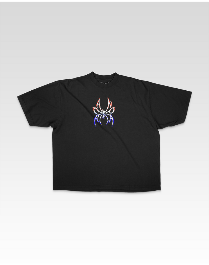 ANCORA SPIDER TEE IN BLACK - RED AND BLUE